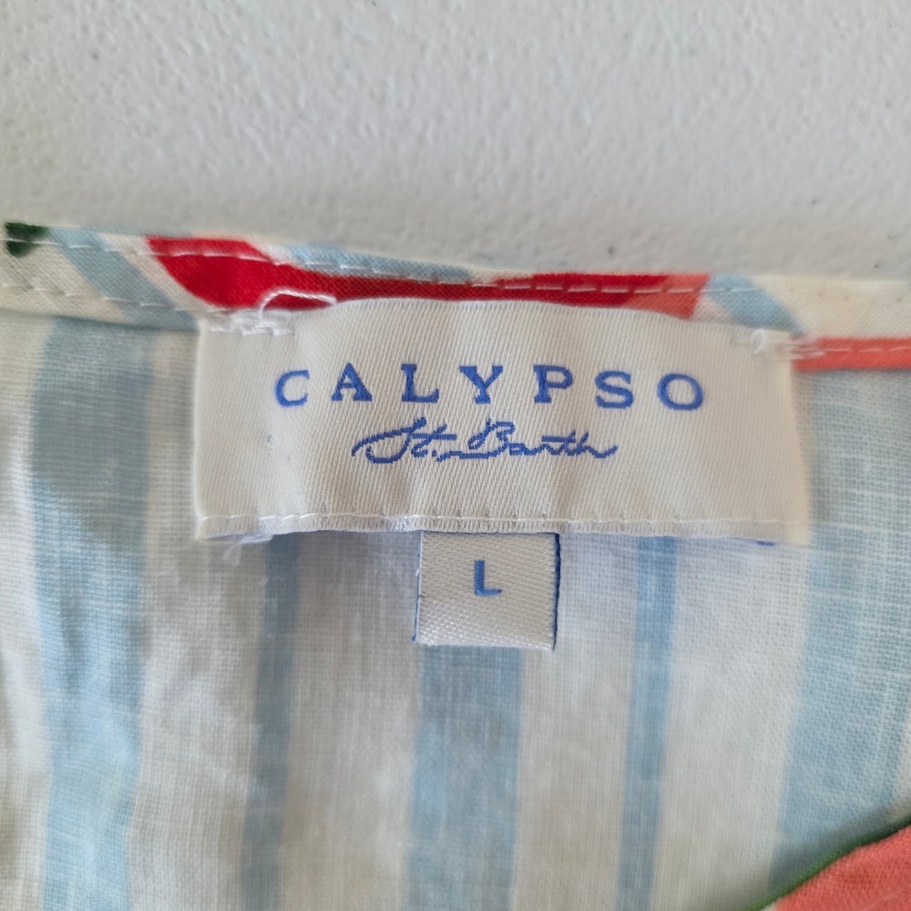 Calypso St Barth Linen Blend Tropical Fruit Stripe Crop Top Blue White‎ Large - Picture 5 of 7